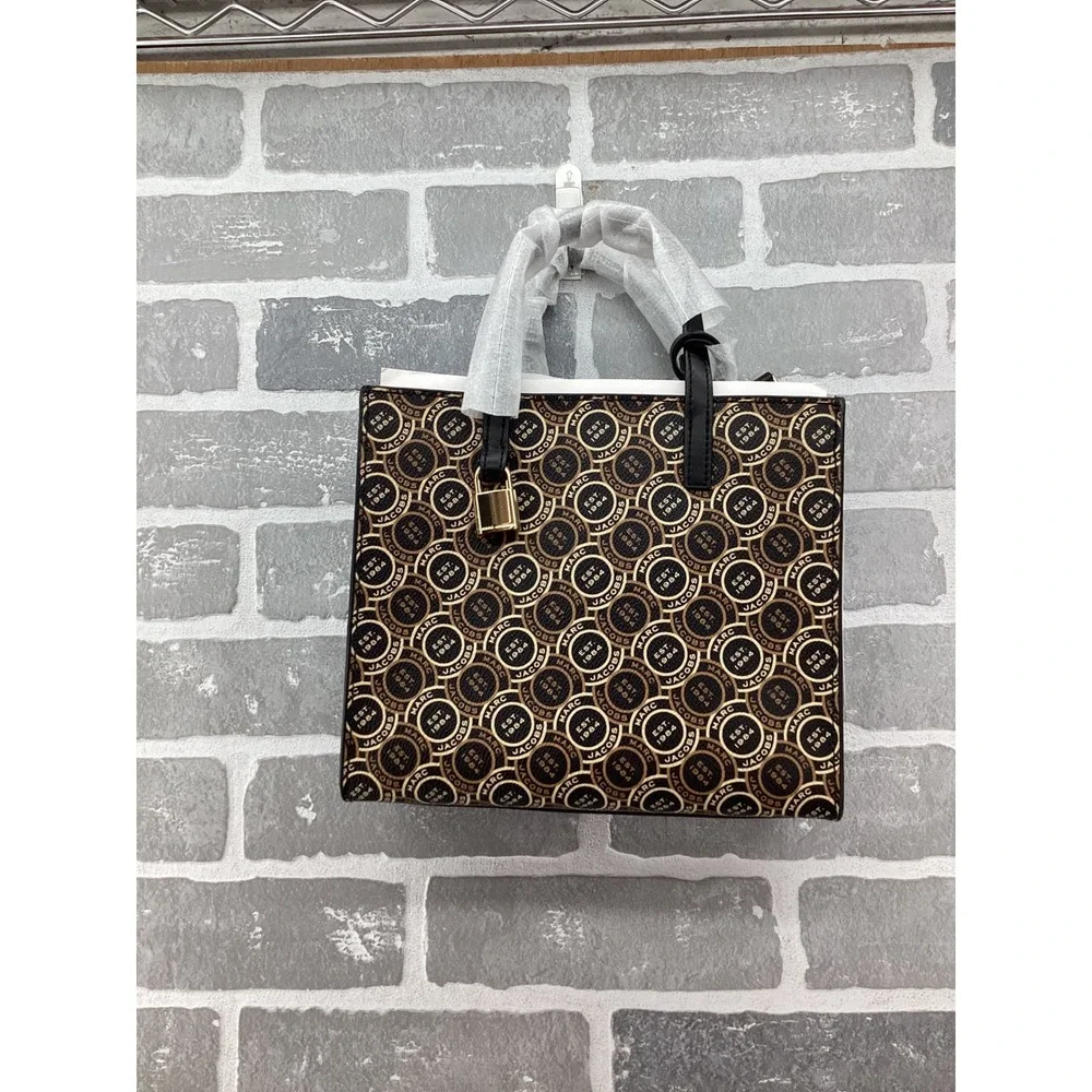 Marc Jacobs Monogram Mini Tote Bag Black Multi H003M12FA22-002 with Card Case